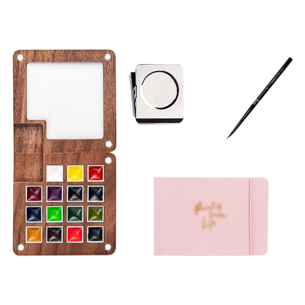 8/15 Colors Portable Travel Gouache Palette Set Mini Walnut Paint Box Artist Gouache Paint Palette Sketchbook Art Supplies