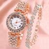 Fashion Roman Numeral Women's Watch & Bracelet Set with Diamond Inlay