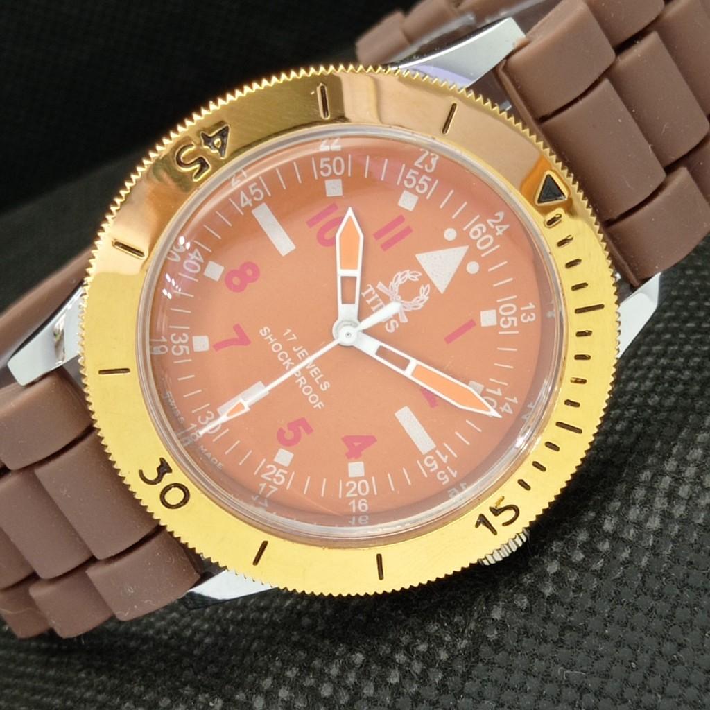 

REFURBISHED SWISS MENS 40MM TITUS TURNABLE BEZEL ORANGE DIAL WATCH a303244-2 R1013-000a303244