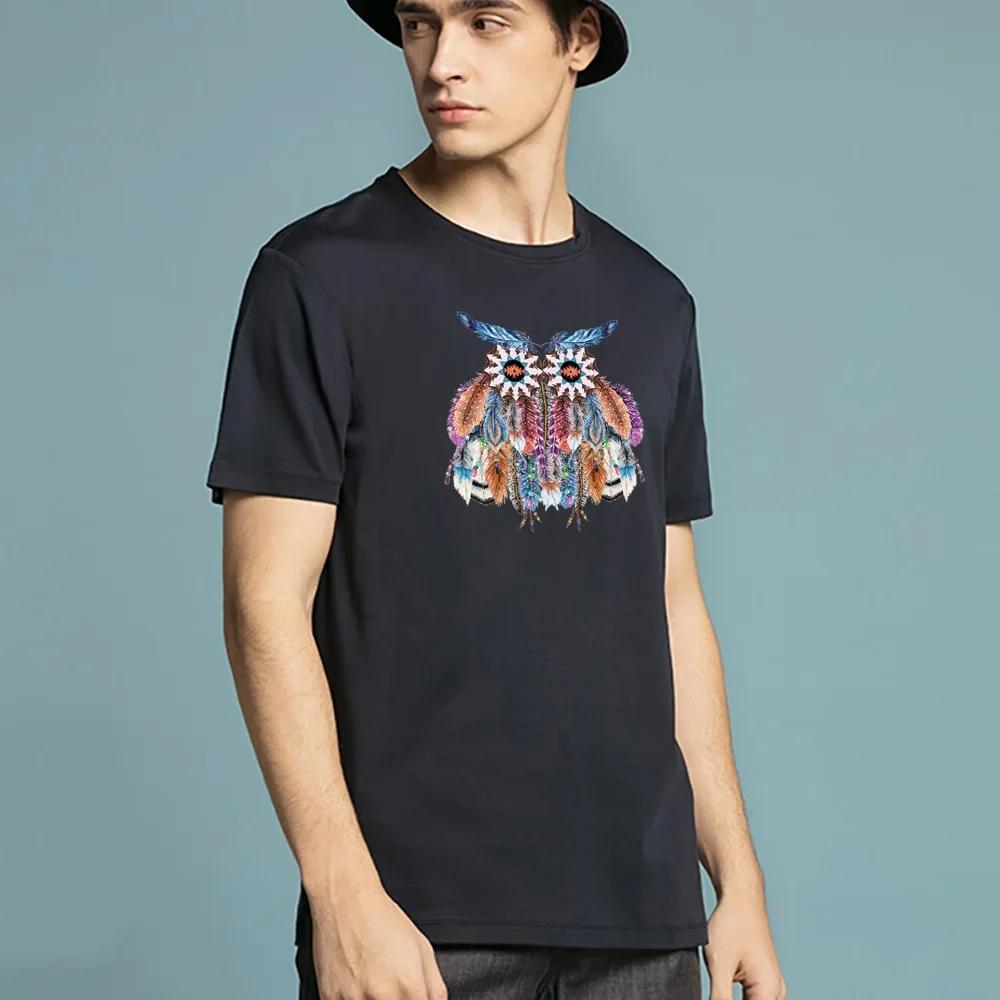 Summer Men T Shirt 2022 Fashion T-Shirts Hip Hop Short Sleeve Casual Feather Print Streetwear Top Round Neck Clothes Pullover