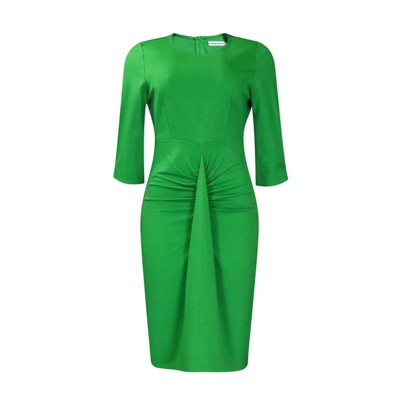 

European American Women s Clothing Summer New Fashion Professional Temperament Elegant Solid Color Round Neck Bag Hip OL Pencil Skirt Dress M зелений