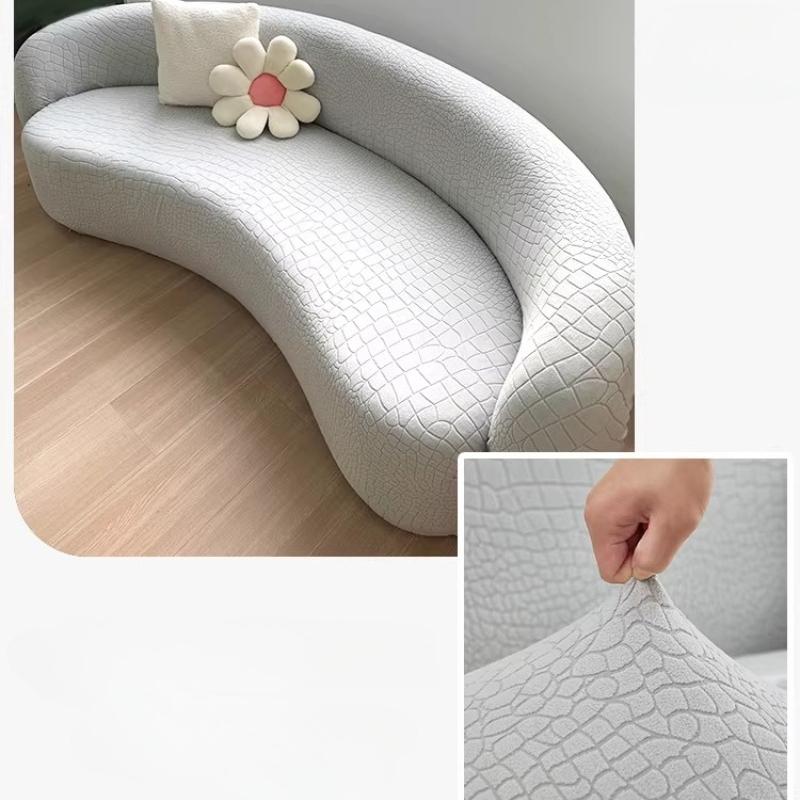 Sleek Slipcover for Curved Sofa Textured Stretch Couch Cover Modern Cloud Sectional Sofa Protector Furniture Protective Cover