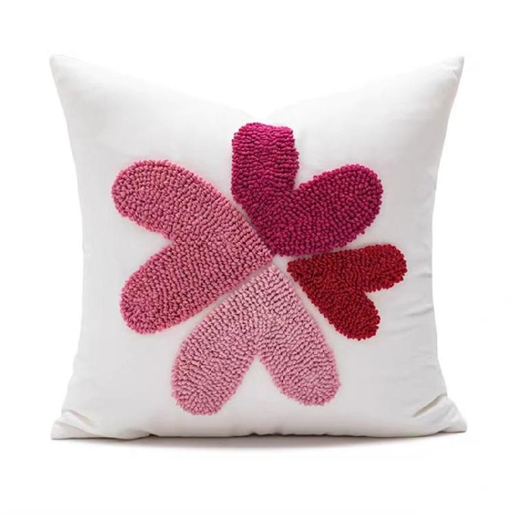 Redness Heart Accent Pillowcase with Florals Embroidery, Soft Cotton Canvas Pillows Cushions for a Romantics Home
