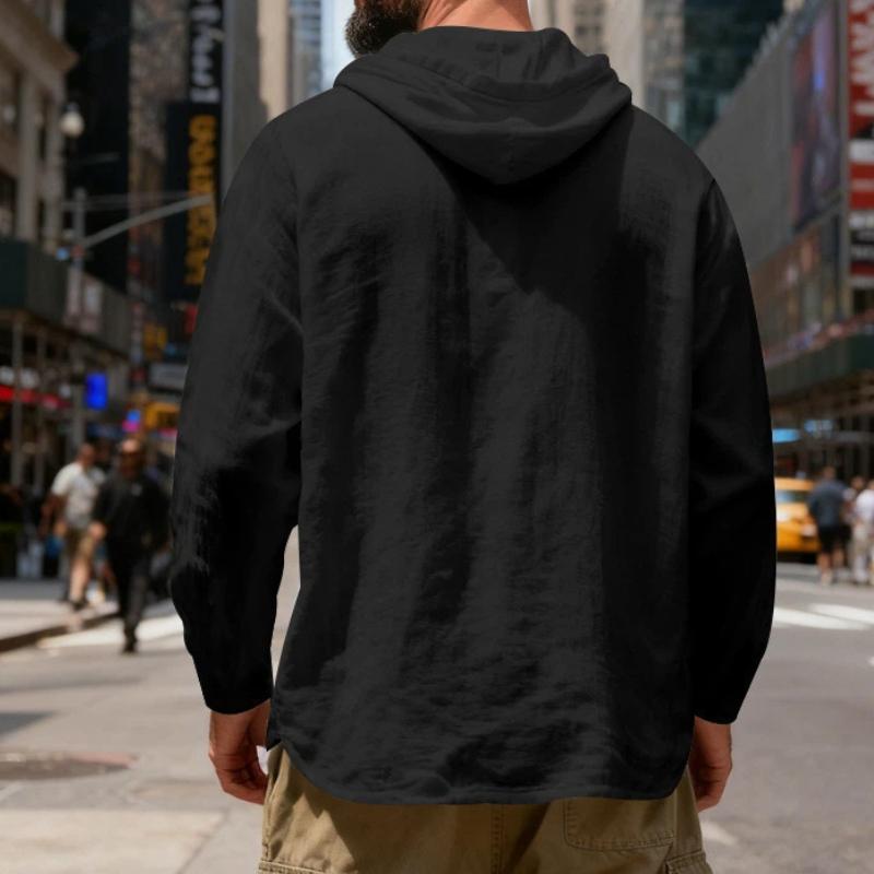 Spring and Autumn New Loose Linen Men's Breathable Hooded Long-sleeved Beach Casual Hoodie