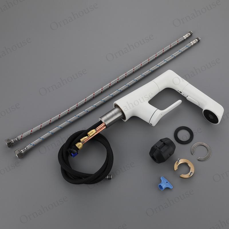 All Copper White Rotating Pull-out Basin Faucet Gun Gray Black Lifting Cold and Tropical Shower Telescopic Mixing Faucet