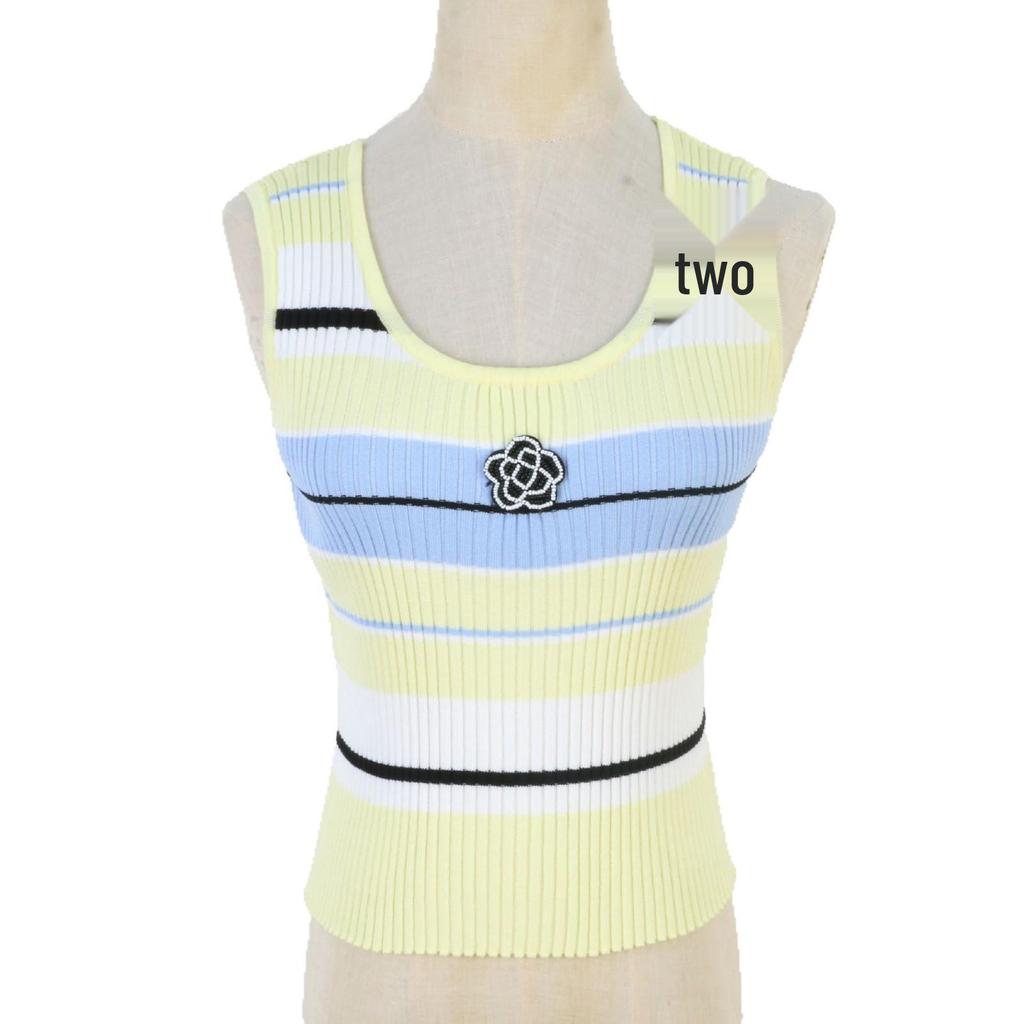 Farbblock Gestreifte Ärmellose Strickweste: Frühlings-/Sommer-Pendlerstil