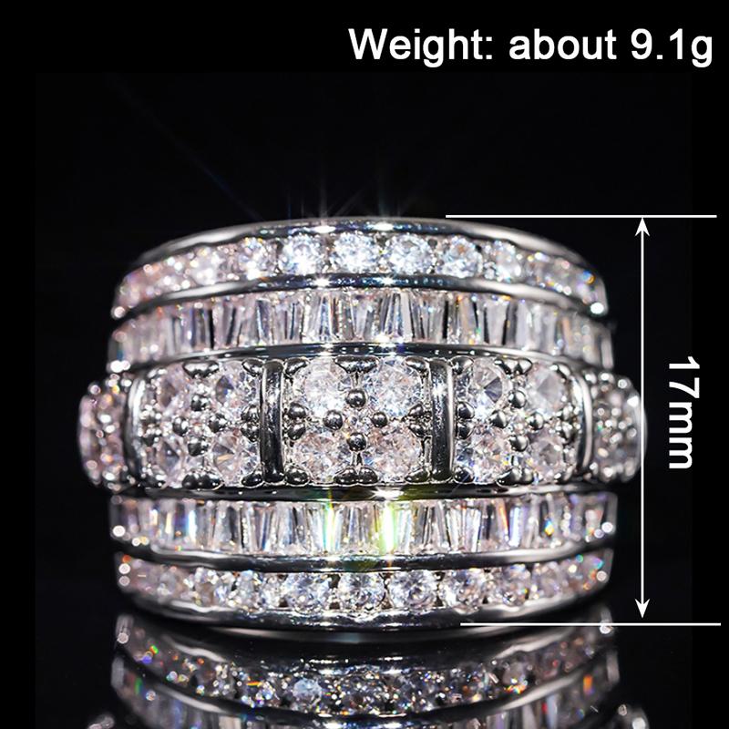 Wspaniały Szeroki Pierścionek Temperament Damy Codzienna Biżuteria na Imprezę z Jasną Cyrkonią Sześcienną Luksusowe Damskie Akcesoria Rocznicowe