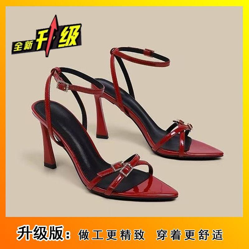 Fashion High Sense Celebrity Temperament 2025 Summer Open-toed Pointed Rhinestone Square Buckle with Cut Men's High-heeled Sandals