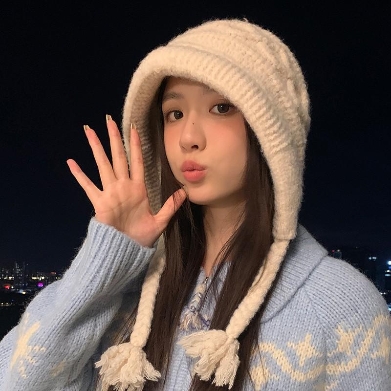 Knitted hat wool hat women's new autumn and winter big head circumference ear protection hat warm and thickened ins tide
