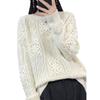 Women's 100% Pure Wool Crochet Loose Round-Neck Sweater - Heavy-Duty Trendy Base Layer