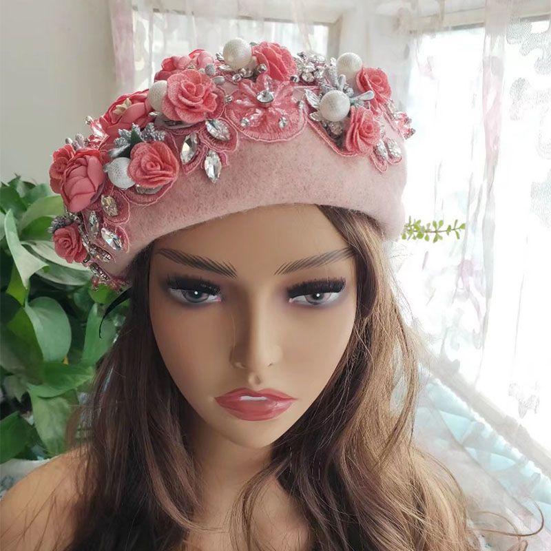 Women's Hat Floral Beret - Women's Autumn/winter Windproof Warm Hat for Photoshoots Travel Shopping and Runway Shows