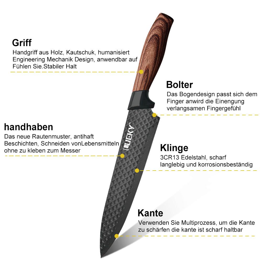6PCS Kitchen Knives Stainless Steel Chef Knife Meat Clever Slicing Peeling with Scissor Anti-Rust & Ergonomic Design,Family Gift