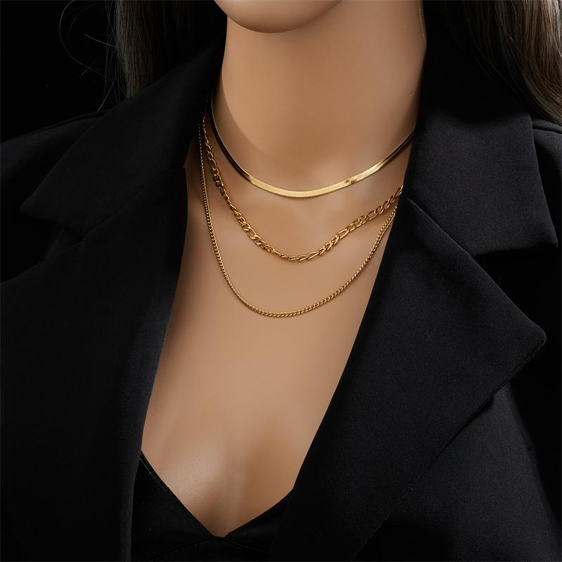 DIEYURO 316L Stainless Steel Gold Color 3 Chains Necklace For Women Punk Street Trend Rustproof Neck Jewelry Gift Bijoux