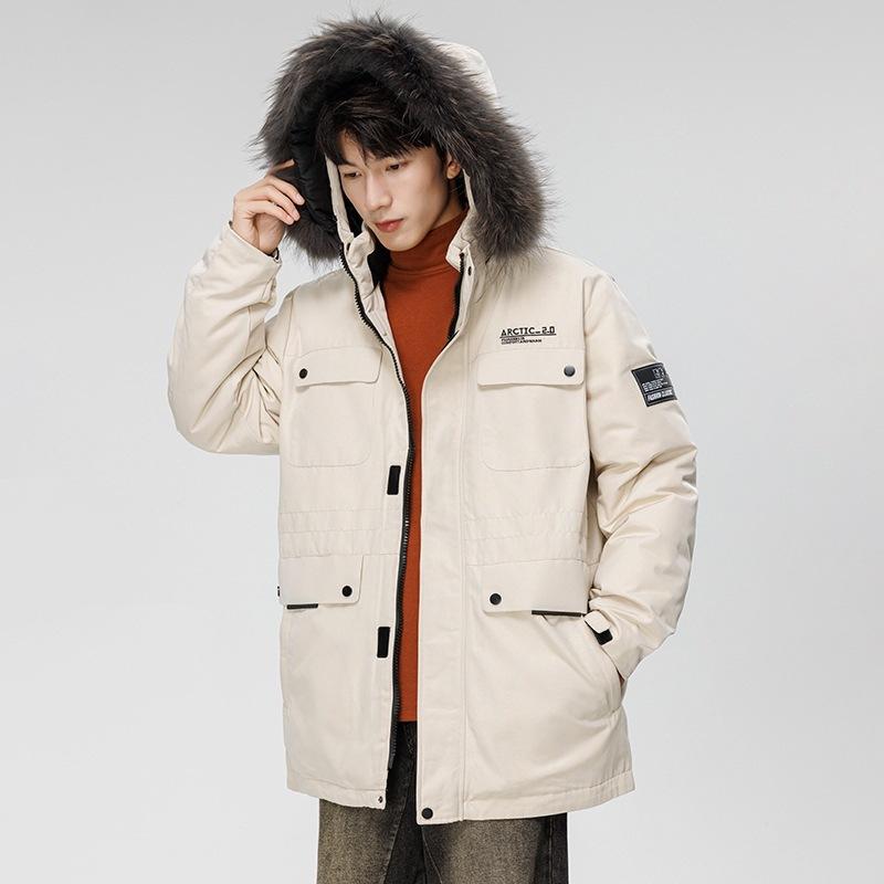 2025 Dunjakke Herre Hvit Andedun Hette Utendørs Fritid Par Arbeidsklær Fortykket Varm Løs Allsidig Jakke