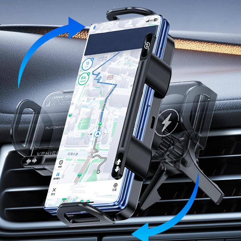 Air Vent Cell Phone Holder Auto-Clamping Wireless Charger Mobile Phone Holder Double Coil Design Navigation Bracket For Straight