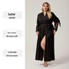 Yaoting Satin Chiffon Spitzenbesatz Übergröße Damen Morgenmantel - Langarm Frühling/Herbst Pyjama, CP3815