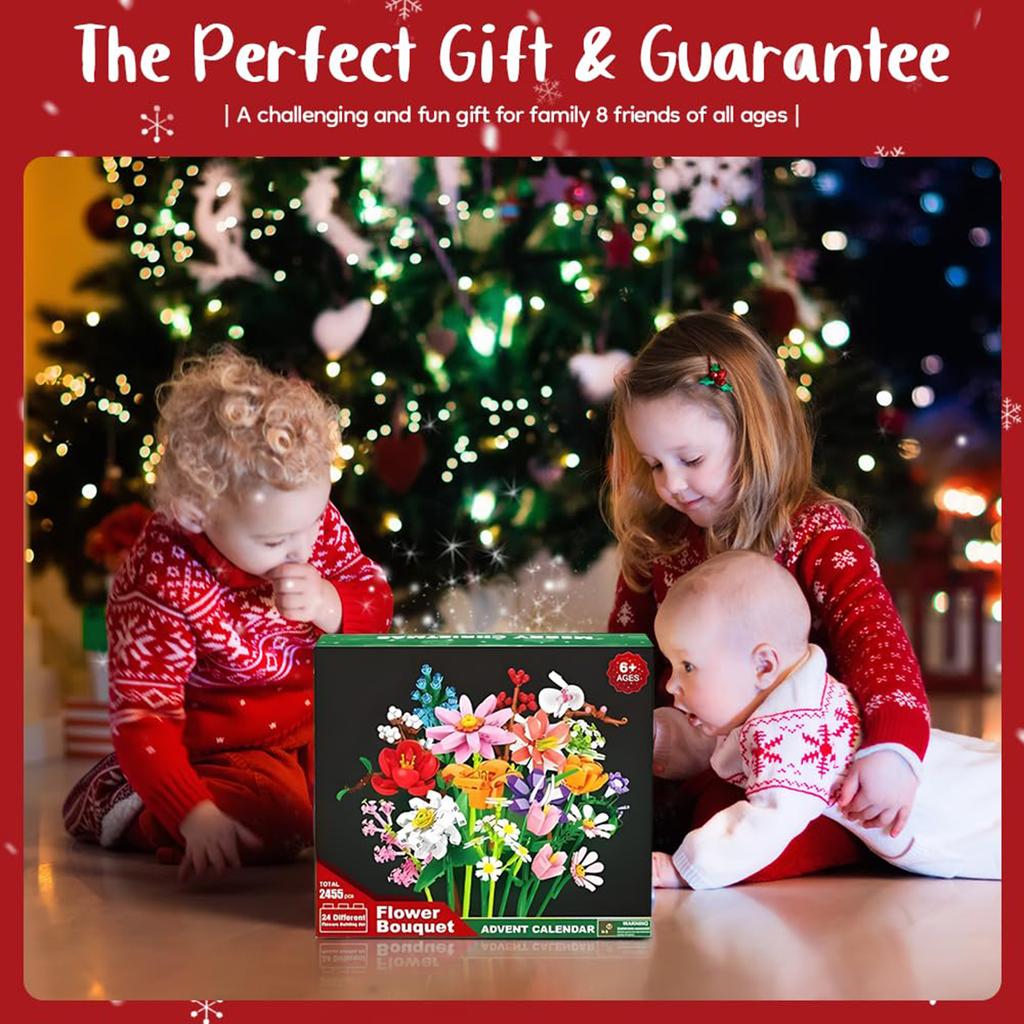 Christmas 24 Days Flower Bouquet Countdown Calendar W/24 Kind of Flower Flower Bouquet Building Blocks Set for Adults Teens Kids