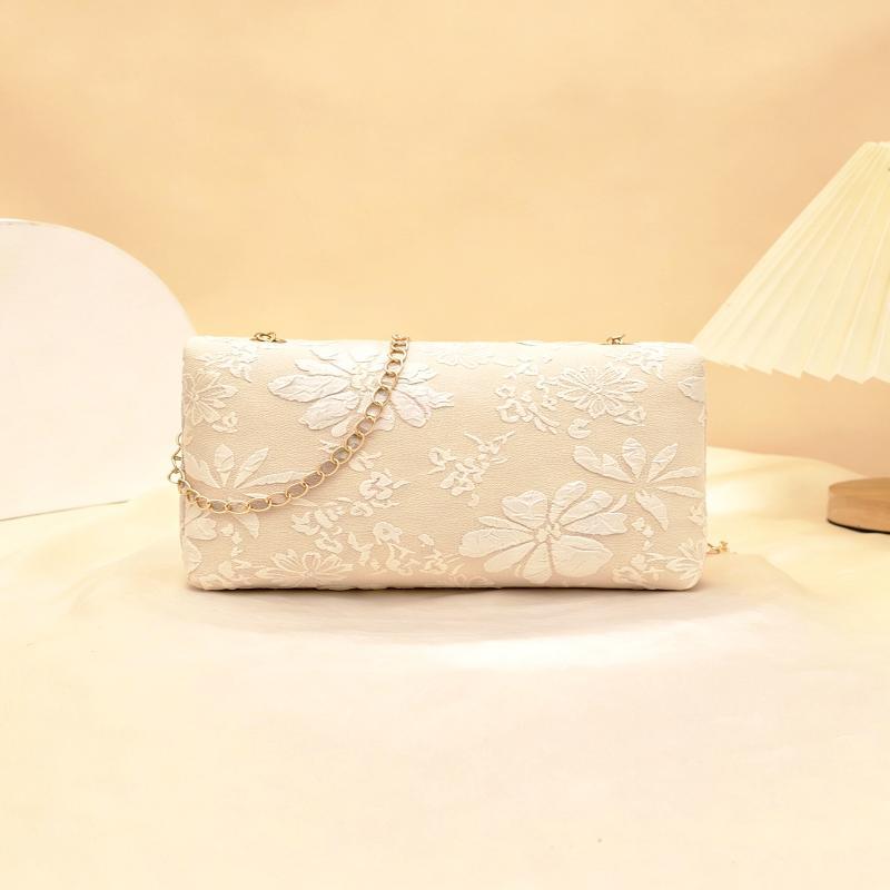 Fashion Embossed Floral Crossbody Bag Gold Chain Shoulder Strap Turn Lock Closure for Weekend Travel Outdoor