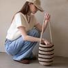 Moroccan Handmade Crochet Stripe Bucket Bag _ Beige