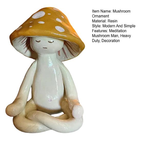 Yousheng Meditation Mushroom Man Figurine Sitting Cartoon Mushroom Pen Holder Resin Statue Sculpture Home Office Desktop Decoration Ornament
