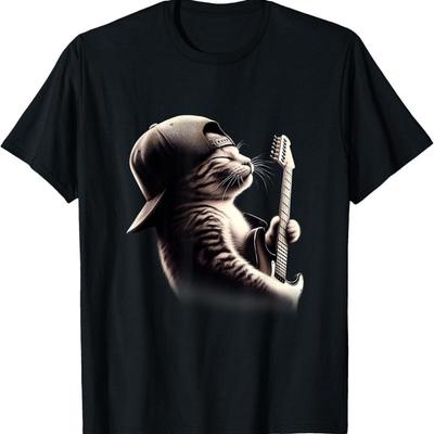 Kočka hrající na kytaru Vtipné rockové hudební tričko