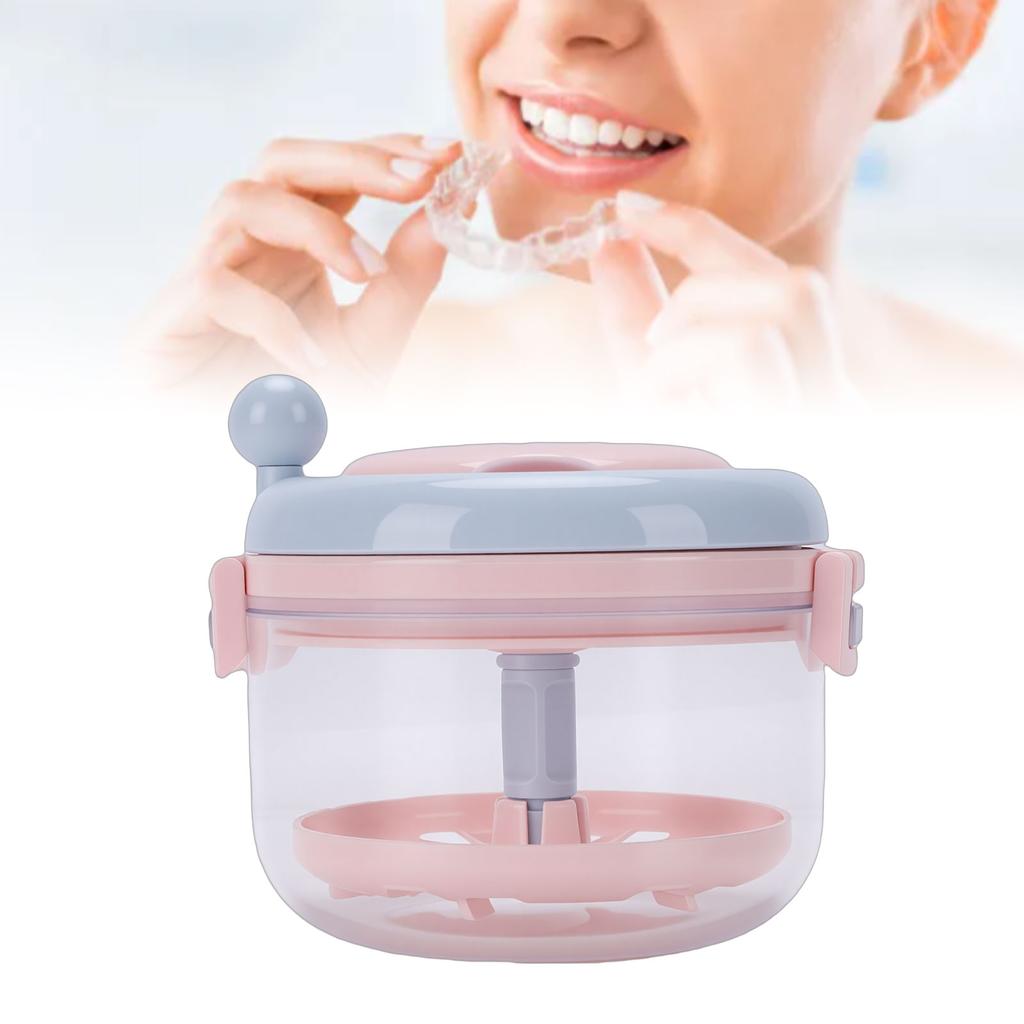 Teeth Retainer Cleaning Box 3 Layer Cleaning Denture Cup Soaking Holder for Travel Cleaning Pink Blue with Sticker