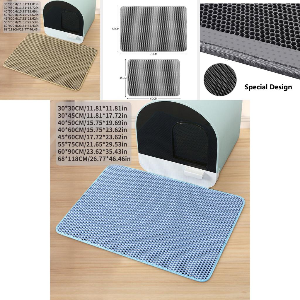 Premium Double-layer Cat Litter Mat Soft Eva Washable Non-slip Large Cat Mat