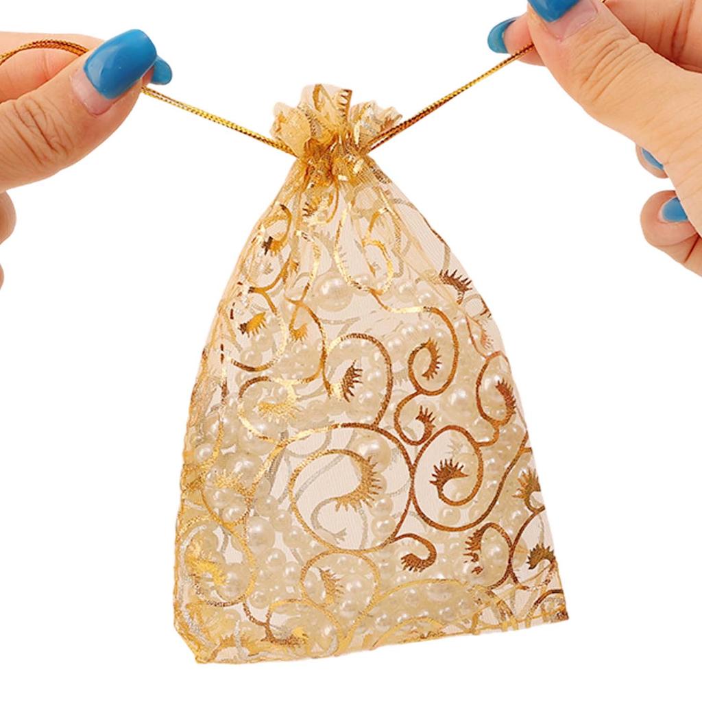 Goldene Organza-Geschenktüten mit Kordelzug Schmuckaufbewahrung Netzbeutel Süßigkeitenverpackungsbeutel Hochzeitsgeschenk Weihnachtsfeier Süßigkeitenbeutel