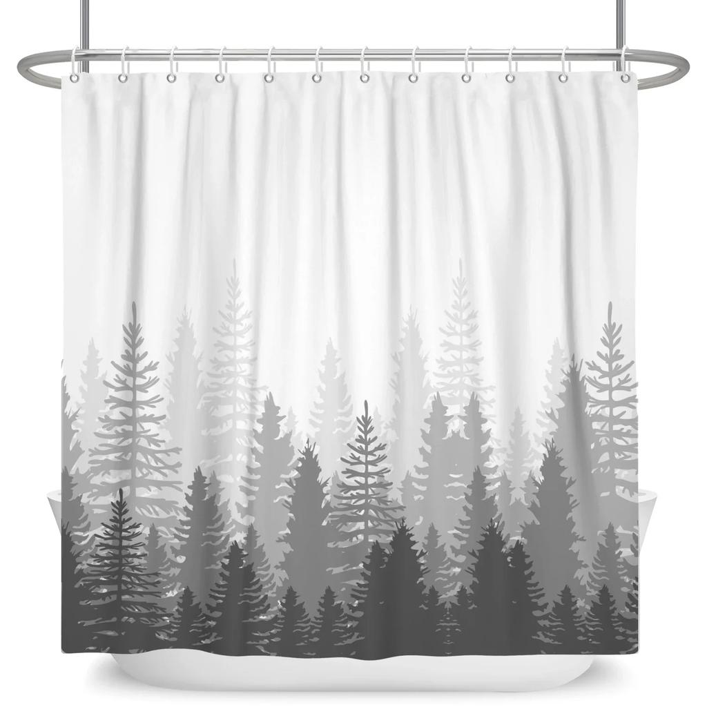 Misty Forest Shower Curtain for Bathroom Nature Mountain Tree Fog Woodland Waterproof Fabric Bathtub Shower Curtain Home Decor