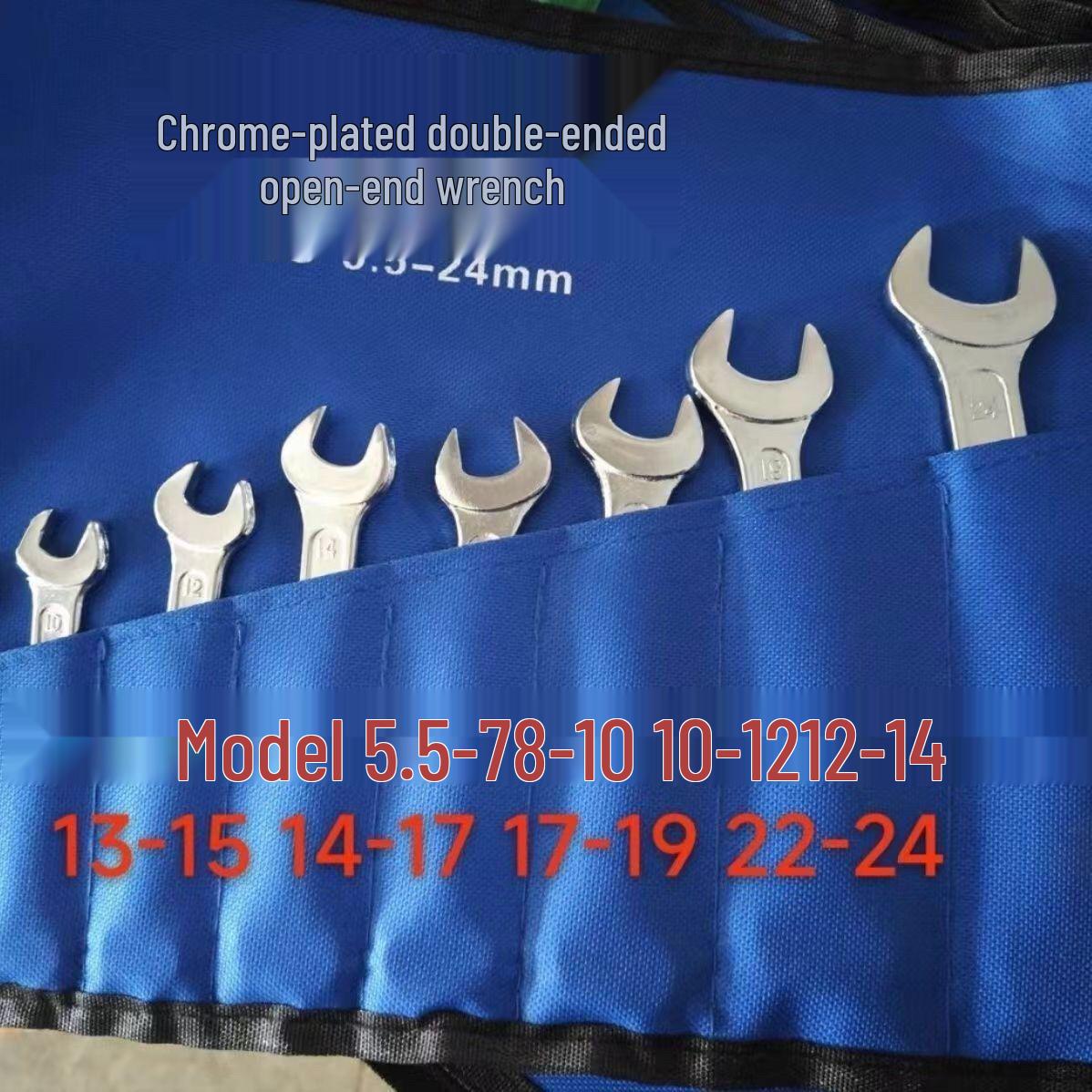 

17-19mm Double-Ended Open-End Wrench Set, 8 Pieces (8-10, 22-24, 12-14 mm)