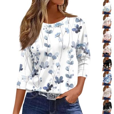 Traf 2024 Mujer Moda Femei Casual Gât rotund mâneci 3/4 Tricou imprimat lejer Top haine pentru femei Cămașă pentru femei