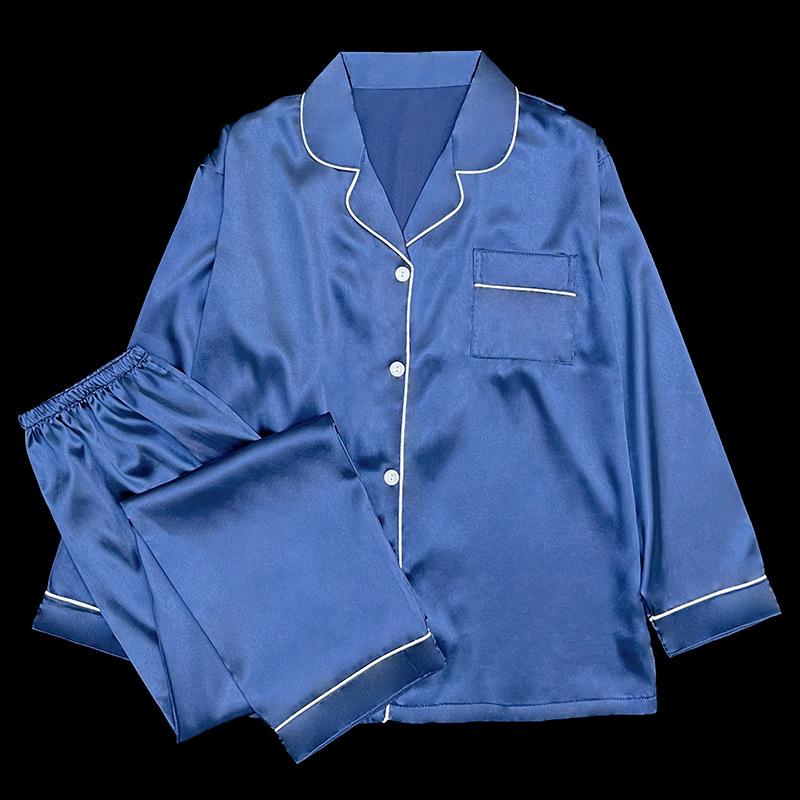 Diamond Blue Gift-Giving High-End Loungewear Can Be Worn Outside In Spring And Summer, Long-Sleeved Lapel Two-Piece Set