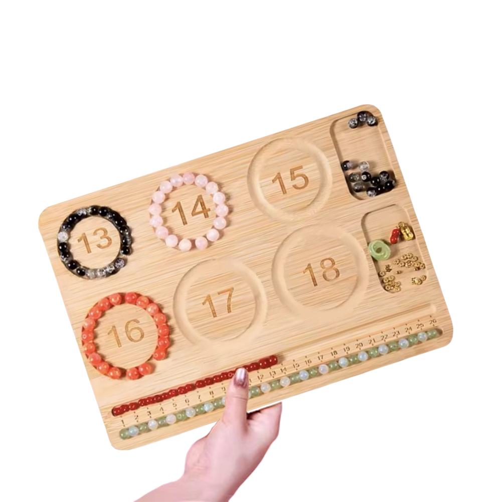 Bamboo Bead Board DIY Bracelet Bead Board Multi-Function Measuring Beads Tray Bamboo Beading Tray for DIY Bead Design
