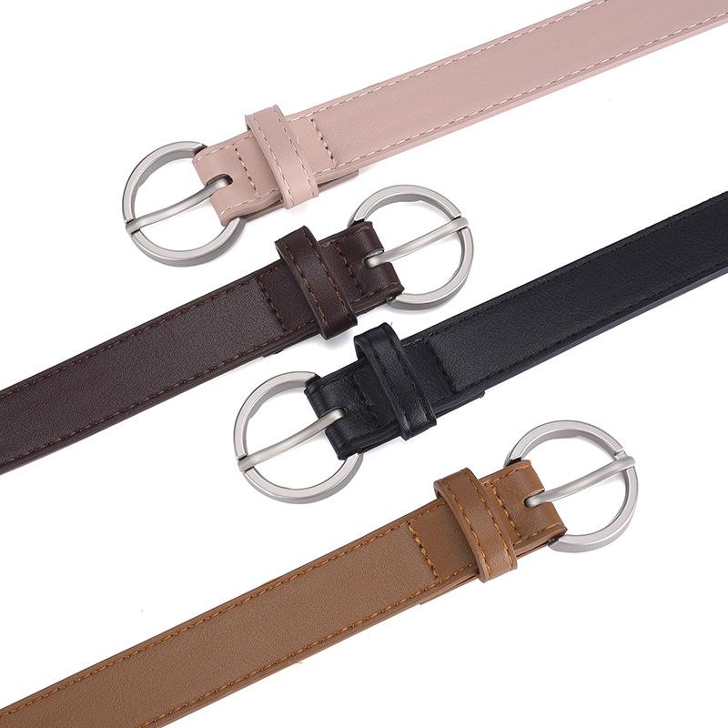 Luxury PU Leather Women's Round Buckle Thin Waist Belt - Solid Color for Jeans & Outerwear