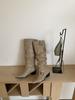 New retro western pointed head European and American thick heel sleeve fashion boots rivet belt buckle boots