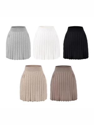 Elegancka dzianinowa spódnica w stylu koreańskim, o kroju A: Wysoki stan, wyszczuplające, plisowane, wszechstronne, odmładzające - Kolekcja Jesień/Zima 2025.