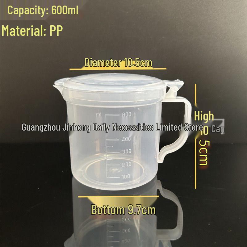 

600ml Transparent Microwave-Safe Milk Cup with Handle and Lid, Drop-Resistant Plastic Breakfast Cup with Measurement Scale.
