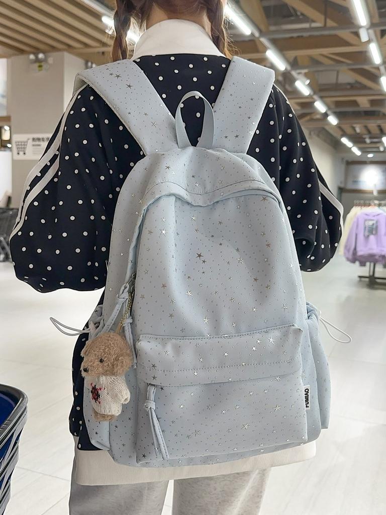 Starry Nylon Girls Backpack With Letter Print For Casual Travel And School Use