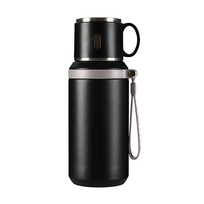 Stainless Steel Insulated Bottle With Cup Lid Tea Infuser Portable Travel Thermos Mug With Strap Leakproof 600ml 800ml For Office Outdoor Use