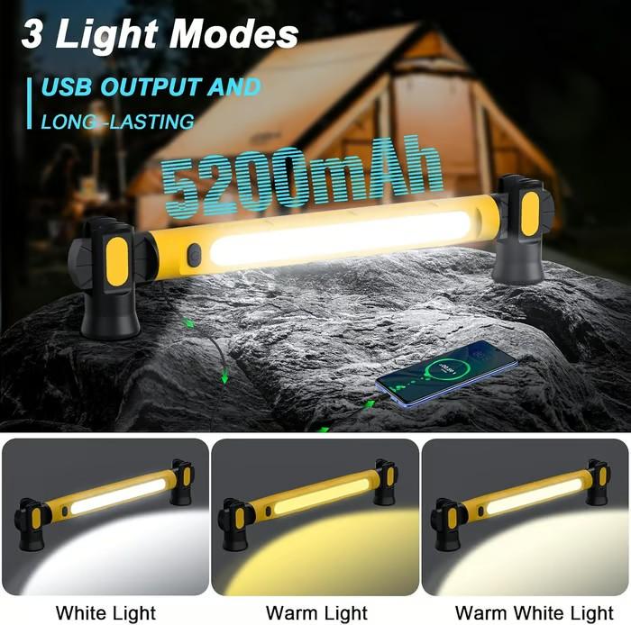Multi Functional Magnetic Outdoor White/yellow/warm Light,Strip Hook 3Color Auto Repair Light Adjustable USB Work Light