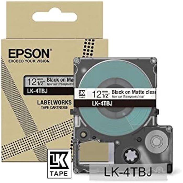 Cartouche à ruban d'étiquetage - EPSON - LK-4TBJ - Transparent mat/Noir - Compatible LW-C610 et LW-C410 - 12 mm