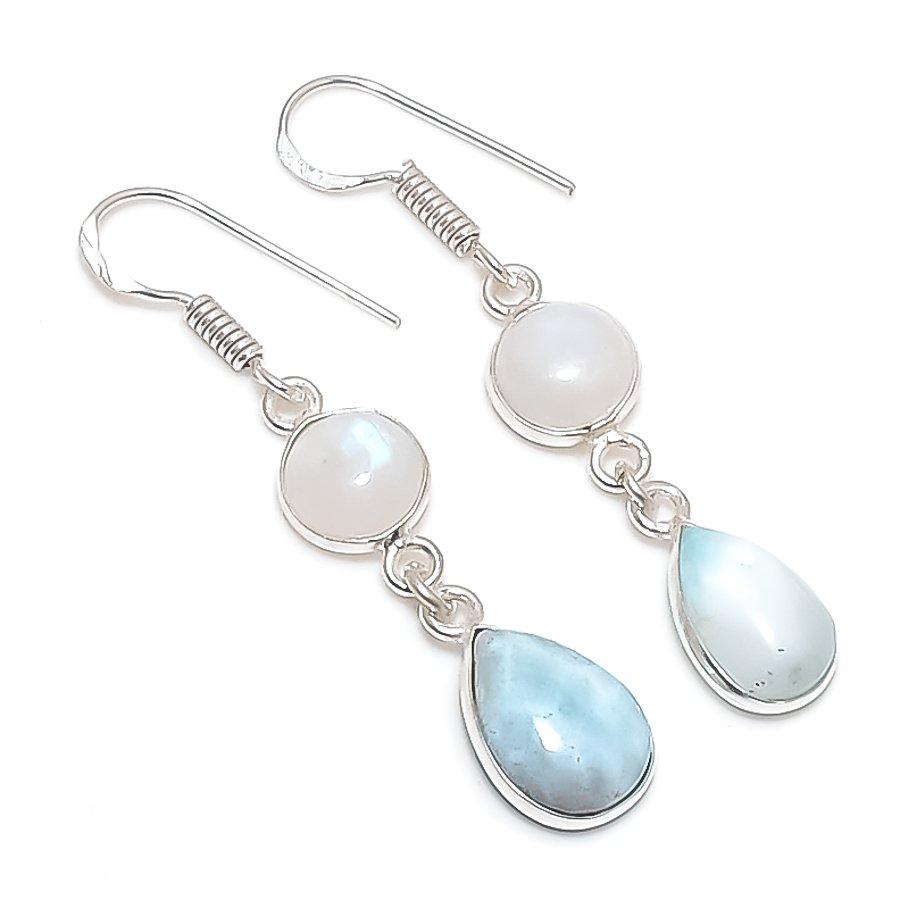 

Натуральный ларимар, лунный камень Ювелирное изделие из стерлингового серебра 925 пробы Серьга 1,85 E0E51