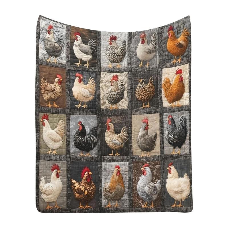 Soft Flannel Blanket with Colorful Rooster Plaids Print Velvets Fleece Throw Blanket For Couch Bed Travel Farm Quilt