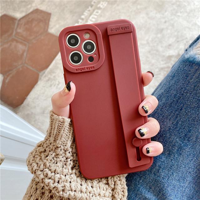 

Модный винно-красный резиновый ремешок на запястье, чехол для телефона с кронштейном для Iphone 13 Pro Max 11 12 Xs X Xr 7 8 Plus, чехол на руку, мягкий бампер For iPhone 13