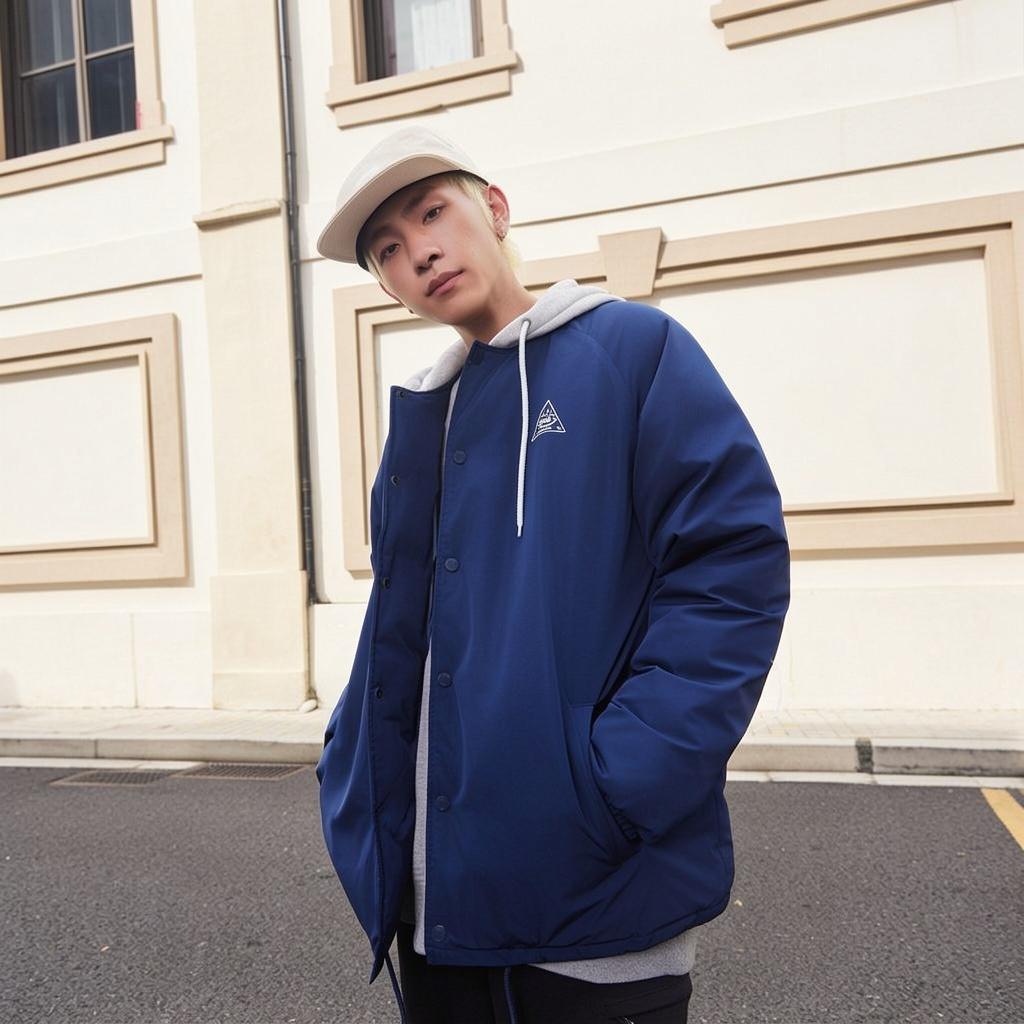 Vans Hooded Concealed Button Slim Fit Long Sleeve Jacket Men Outerwear Navy-Blue VN000FBYLKZ