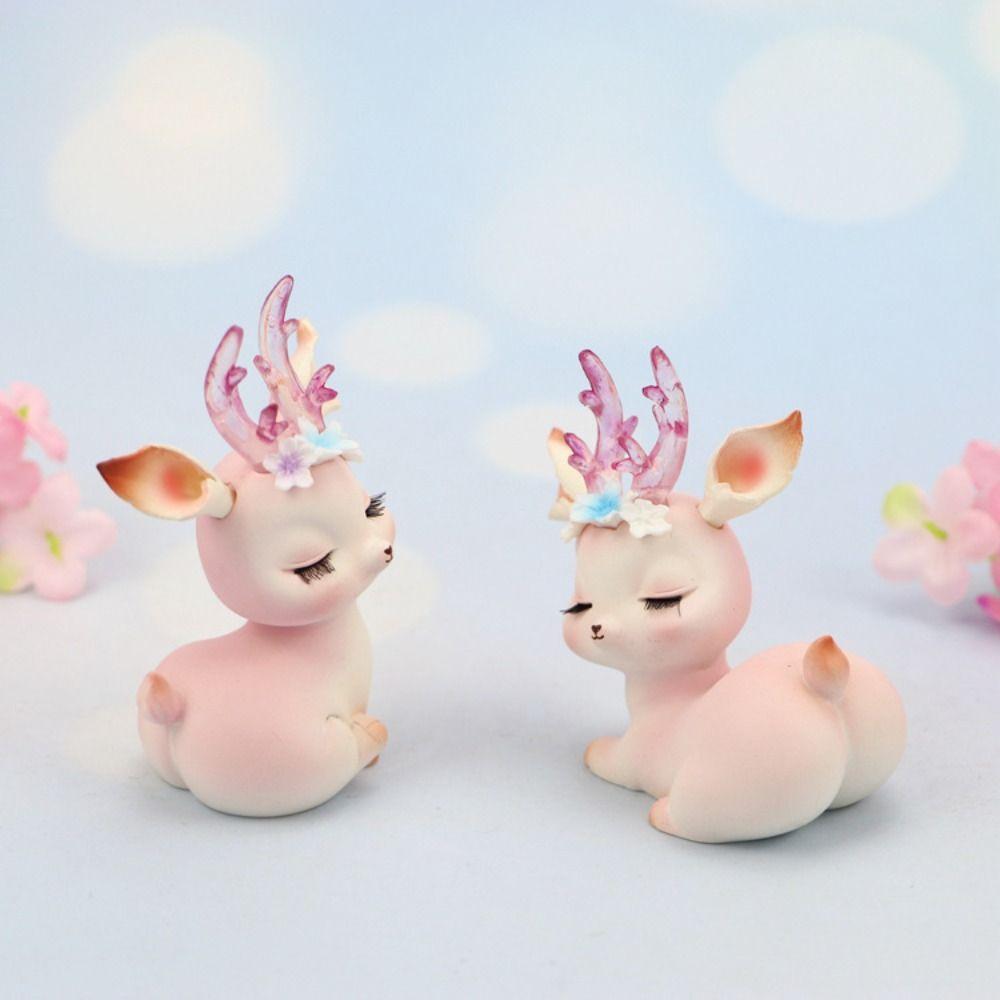 Kawaii Pink Sleeping Deer Figurine Cartoon Deer Birthday Cake Decor  Office