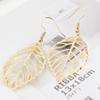 Hollow Out Leaf Drop Earrings for Women Trendy Metal Hook Earrings Vintage Golden Silver Dangle Earrings Jewelry