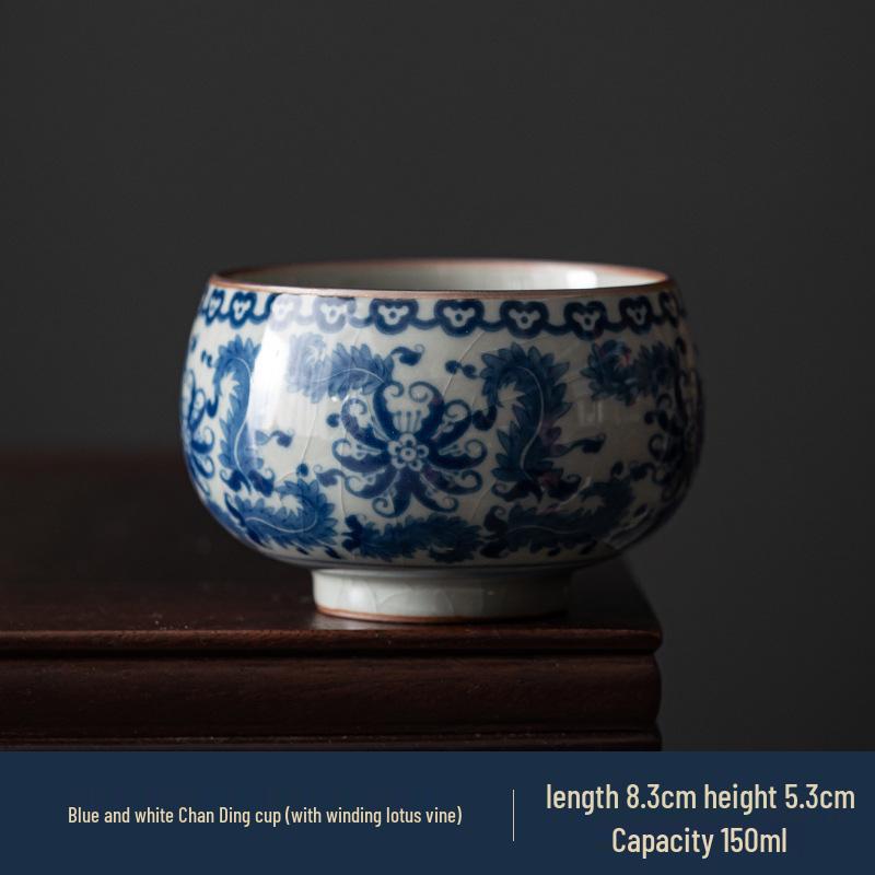 Vintage Blue & White Ceramic Tea Cup – Antique-Style Personal Kung Fu Tea Tasting Cup Gift