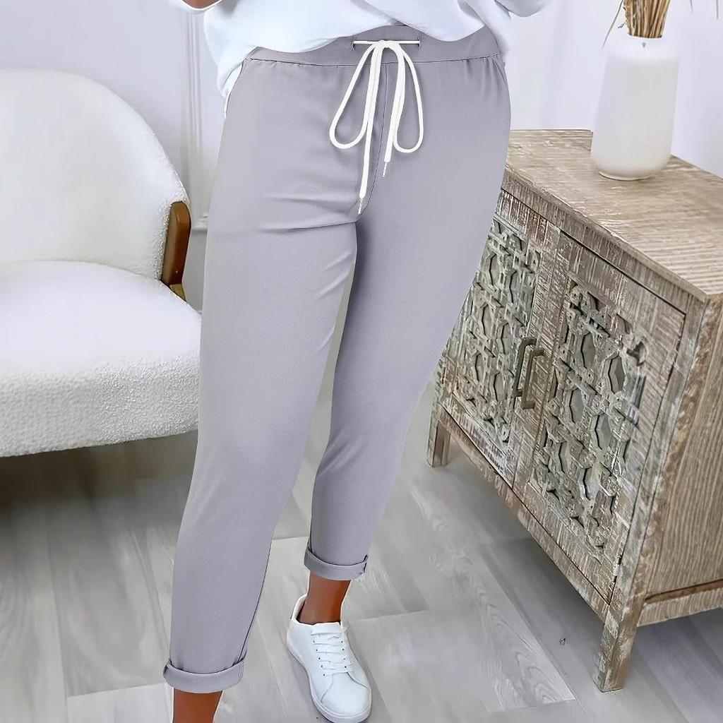 2025 Damen Einfarbig Taillenbindung Aufgeschlagen Lässige Lange Hose