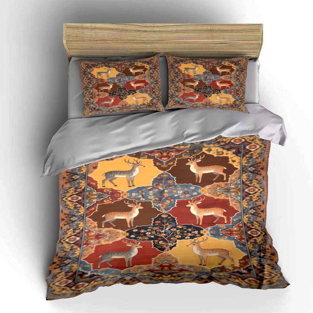 Deer and Floral Motifs. Bedding Sets Duvet Cover Sets Duvet Covers Pillowcases(1 * Duvet Cover 2 * Pillowcases Without Duvet Insert)
